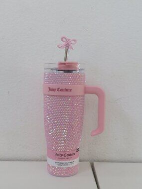 Juicy Couture Bling Rhinestone Bow 40oz Stainless Steel Tumbler Hot/Cold